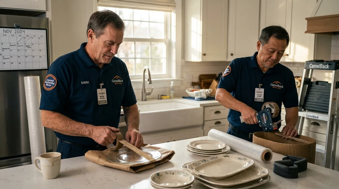 Professional crew packing kitchen dishware in Tallmadge, OH